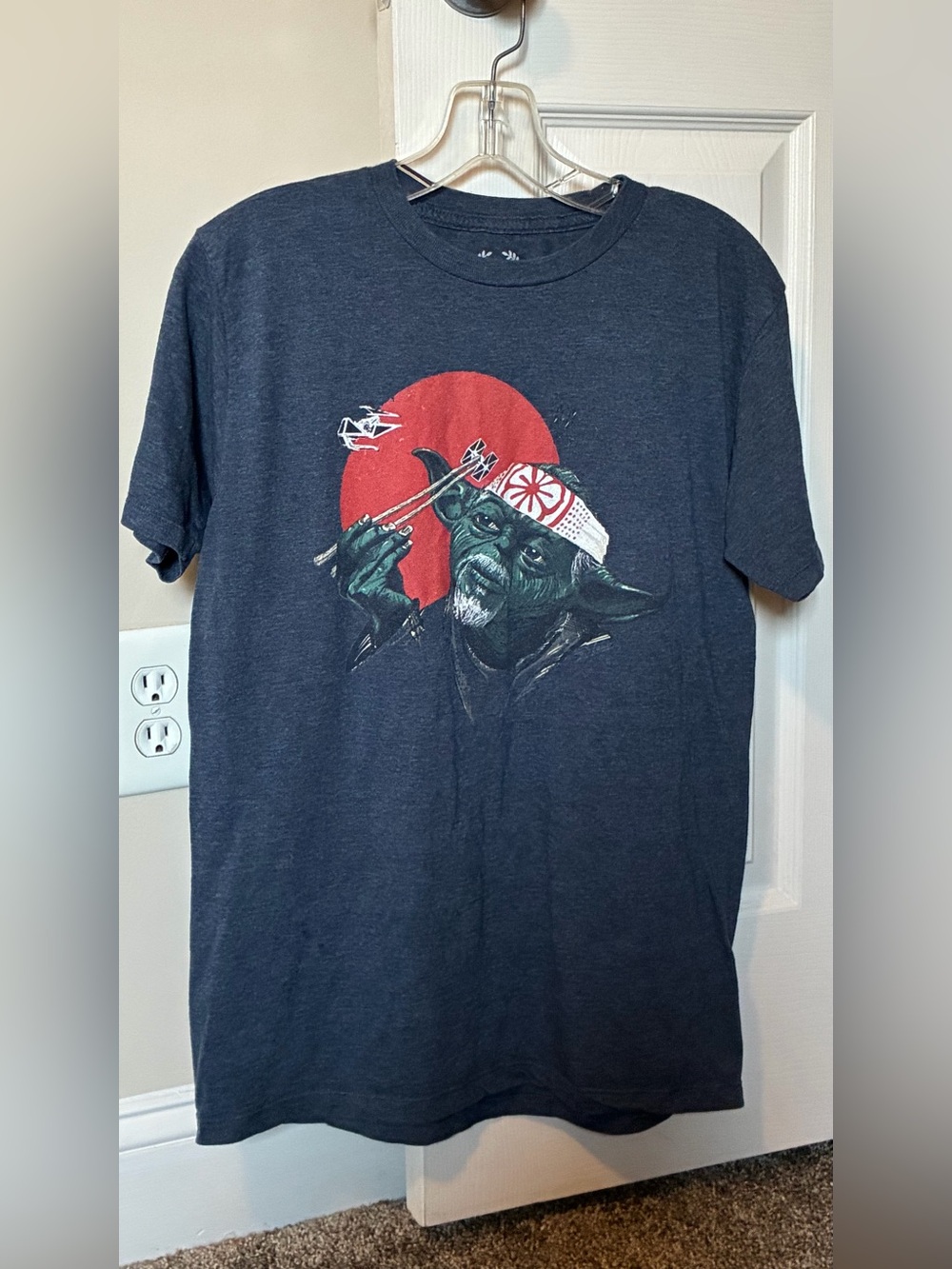 Men's Short-Sleeve Graphic Tee in Dark Gray with Green Character and Red Accent